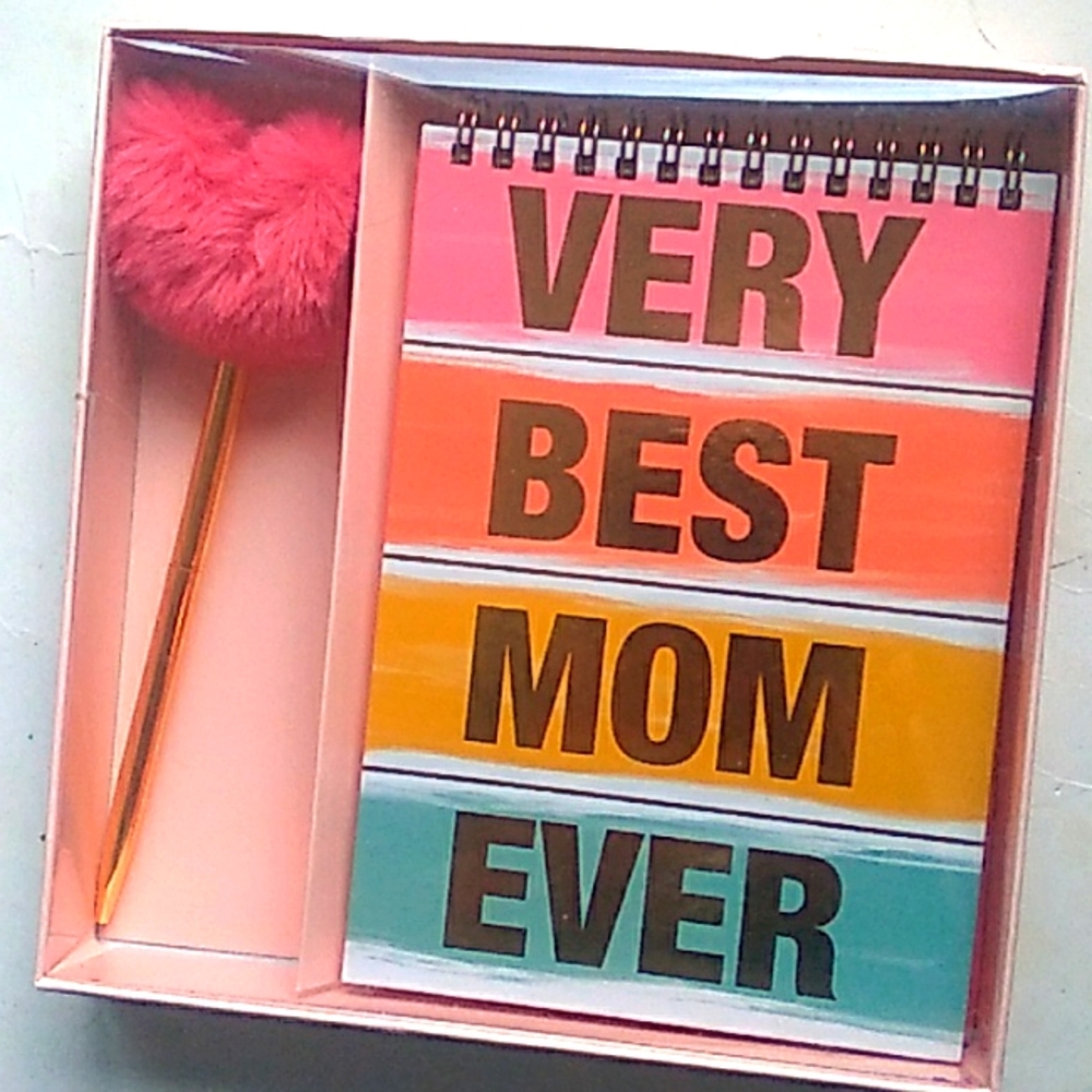 Mothers Day Gift Very best mom Fancy List Pad Set, with fluffy Pink heart pen